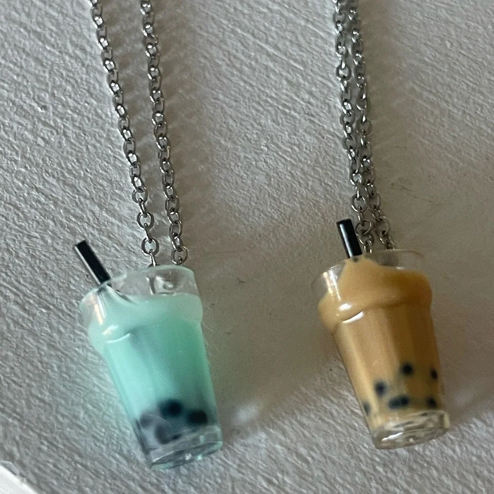 Set of 4 boba tea pastel necklaces friends gifts